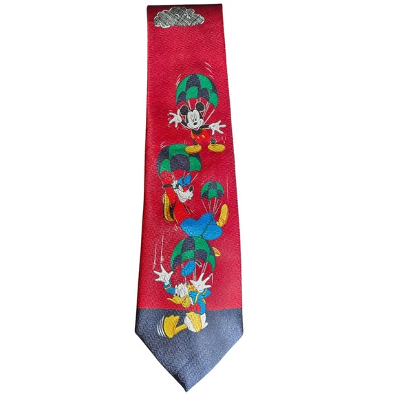 Mickey Unlimited Disney Tie Red 100% Polyester Mickey Mouse Goofy Donald - Picture 1 of 3